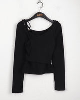 【SET】Shopee リボンストラップノーカットノースリーブリブTシャツ