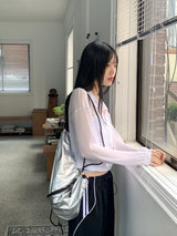 ピロウビーチウェアシースルーリネンニット長袖ジップアップ / Pillow Beachwear See-through Linen Knit Long Sleeve Zip-up