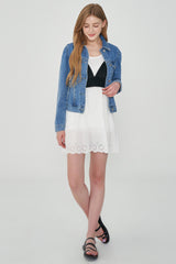 ピンタックミッドブルーデニムジャケット/WORN PINTUCK MID BLUE DENIM JACKET [6076]
