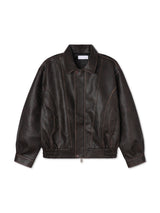 (UNISEX) カーブ切開ビンテージレザージャケット