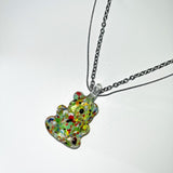 Two chain glass bear necklace (12color/random) (6685443850358)