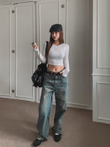 ティンドウォッシングストレートデニムパンツ
