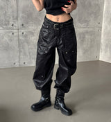 coated leather wide pants