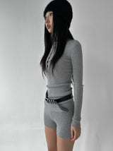 Two-piece ribbed slim pants (Belt included)