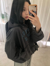 vintage denim hood zip-up