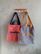 Porto check pattern bag picnic check cotton cloth bag cross shoulder tote bag L size