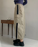 Rahel String Color Nylon Banding Pocket Cargo Long Skirt