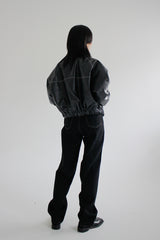 レザークロップブルゾンパディング/Leather crop blouson padding (2color)