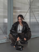 [PREMIUM/MADE] Nut leather label crop hooded jumper