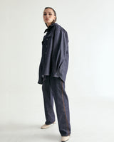 UNISEX LINE STITCH RAW DENIM PANTS W - INDIGO BLUE (6635992449142)