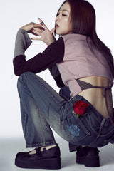 MULTICOLOR KNIT SHIRT # PINK BROWN