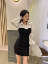 コルセットビスチェドレス/044. Corset bustier dress (black, gray)