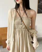 タイプスモーキングロングドレス長袖カーディガンセット / [2 SET] Type Smoking Long Dress Long-Sleeved Cardigan Set