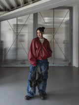 [PREMIUM/MADE] Nut leather label crop hooded jumper