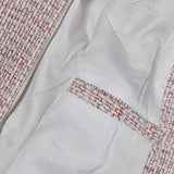 Raw Cut Detail Tweed Trucker Jacket Ivory & Red