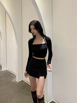 スリムボレロセット/010. Slim bolero set (black, white)