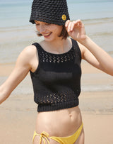 【OUTLET】COTTON PAPER KNIT BUCKETHAT BLACK