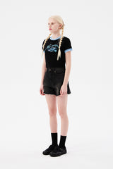 チェリーホットフィックスレースクロップTシャツ / CHERRY HOTFIX LACE CROP T-SHIRT [BLACK]