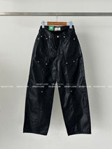 coated leather wide pants