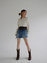 アンバランスデニムスカートプリーツ / no.802 Unbalance Denim Skirt Pants