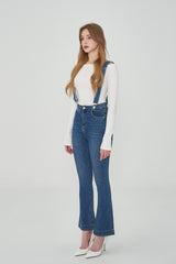 セミブーツカットハイスパンデックスサスペンダーデニムパンツ/SEMI BOOTSCUT HIGH SPANDEX SUSPENDER DENIM PANTS [6677]
