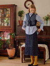 Denim Patched Fleece Vest (Blue)