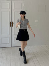 チェッカーボードクロップカラーTシャツ / Checkerboard Crop Collar T-shirt (3color)