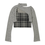 レイヤードチェックニットセット / Layered Check Knit Set [GREY]