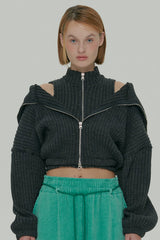 ZIPPER KNIT CARDIGAN SET / CHARCOAL