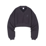 V-NECK CROP SWEATSHIR (Dark Gray)