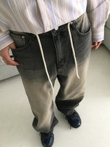 Techi string washed wide denim pants