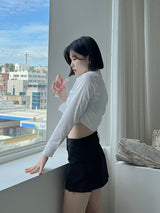 シアニングクロップシャツ/Shirring Crop Shirt (4color)