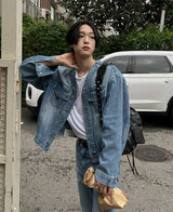 カラーレスデニムジャケット/Collarless denim jacket