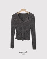 Slim Fit Shirring Ribbed Knit Cardigan (3color)