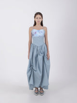 アンバランスシャーリングワンピース / UNBALANCED SHIRRING LONG DRESS #BLUE