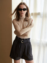 HIGH WAIST BELT BANDING HALF PANTS (6679779672182)