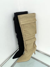 1028. Cargo stiletto long boots heel (2color)