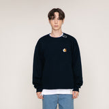 [UNISEX] Small Flower Bear Smile White Clip Sweatshirt (6655500812406)