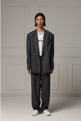 Belted wide slacks - Charcol (4622120091766)