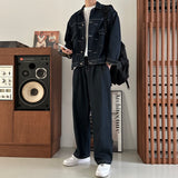 LMN log Oversized fit stitch denim setup pants (2 colors)