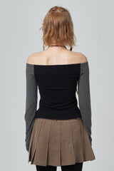 Off-shoulder raglan top_black (6676837335158)