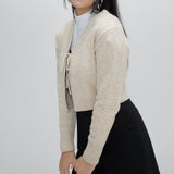 heart crochet knit cardigan beige