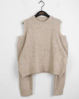 Pler Round-neck  Shoulder Slit Long-Sleeved Knit