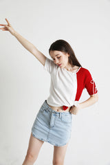 スリットリボンハーフスリーブTシャツ / Slit Ribbon Half-Sleeve T-shirt Red