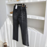 Po Side Slit Black Washing Denim Pants (628) (6699423858806)