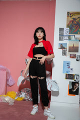 CMショートスリーブショルダークロップTシャツ/TOP(8607) CM Short Sleeve Shoulder Crop Tee