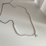 juro サージカルスチールパールハートスマイルキッチュレイヤードショートネックレス / juro Surgical Steel Pearl Heart Smile Kitch Layered Short Necklace