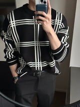 ブレークチェッカードオーバーサイズフィットラウンドニットウェア / Blake Checkered Oversized Fit Round Knitwear (3 colors)