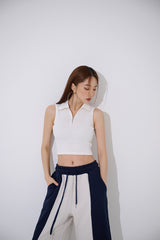 カラーハーフジップアップクロップタンクトップ/TOP(9354) Collar Half Zip Up Crop Nash