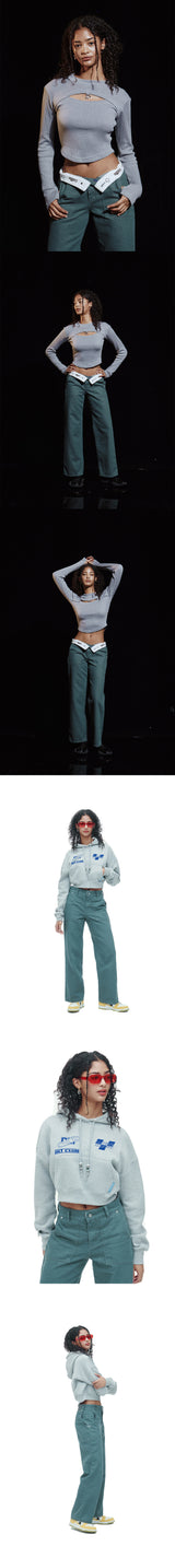 ターンアップロゴベルト ローライズパンツ / TURN UP LOGO BELT LOW RISE PANTS (GR)